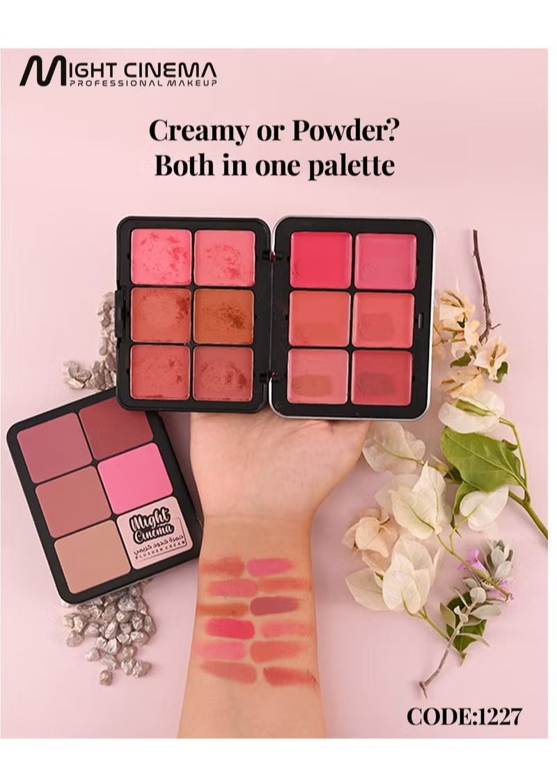 Might Cinema Cream & Powder Blush Palette 12 Colors + Makeup Brush Set 8 Pieces (Multi-Color) - Image 2
