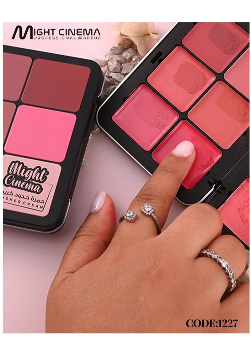 Might Cinema Cream & Powder Blush Palette 12 Colors + Makeup Brush Set 8 Pieces (Multi-Color) - Image 4