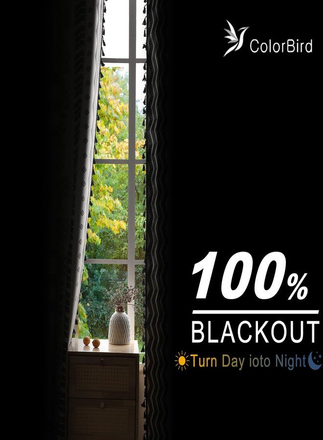 ColorBird ستائر ColorBird المعتمة بنسبة 100%، بتصميم بوهيمي، قطعتان، 84 بوصة، أسود وأبيض، بنمط غربي جنوبي غربي أزتيكي، عازلة للحرارة، مناسبة لغرفة المعيشة وغرفة النوم. - Image 3