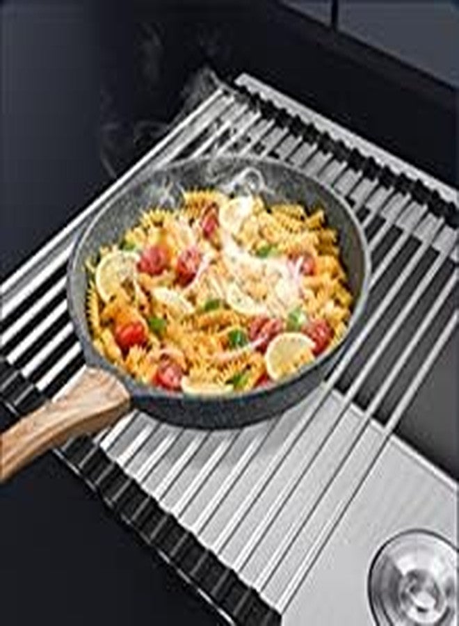 GROPOTIT Stainless Steel Sink Folding Vegetable Fruit and Dish Drying Drain Rack, Stainless Steel Roll-Up Over Sink Rack Kitchen Foldable Drying Drainer Portable Dish Drainer Rack for Cups, Fruits Vegetables - Image 3