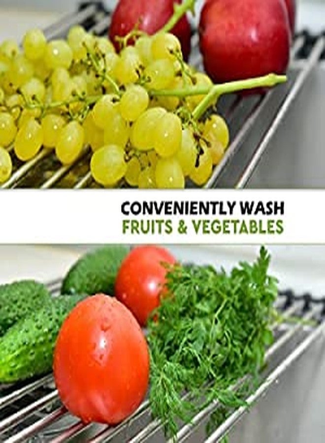 GROPOTIT Stainless Steel Sink Folding Vegetable Fruit and Dish Drying Drain Rack, Stainless Steel Roll-Up Over Sink Rack Kitchen Foldable Drying Drainer Portable Dish Drainer Rack for Cups, Fruits Vegetables - Image 4