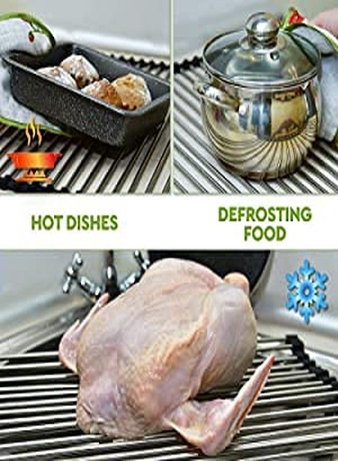 GROPOTIT Stainless Steel Sink Folding Vegetable Fruit and Dish Drying Drain Rack, Stainless Steel Roll-Up Over Sink Rack Kitchen Foldable Drying Drainer Portable Dish Drainer Rack for Cups, Fruits Vegetables - Image 5