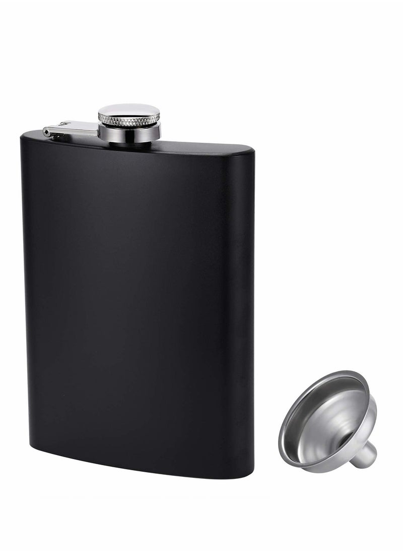 Excefore - Beverage Small Water Bottle 8 oz Stainless Steel Leak Proof with Funnel with Metal Cap (Black)2Pcs - Image 1