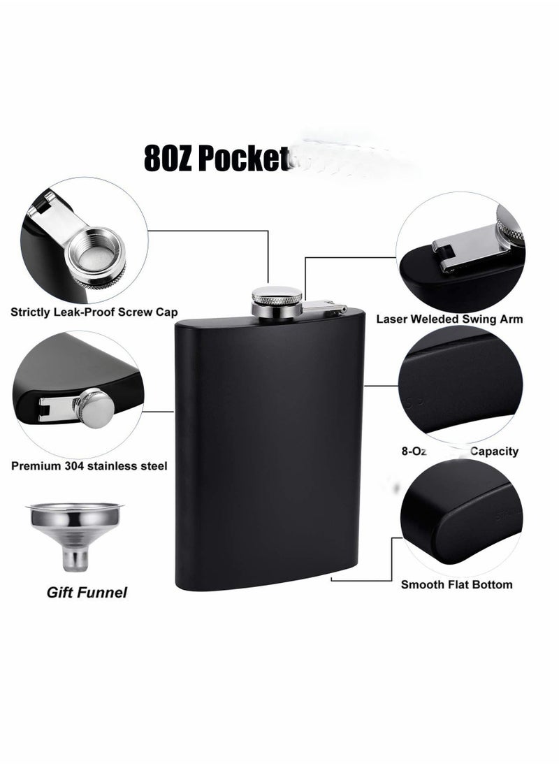 Excefore - Beverage Small Water Bottle 8 oz Stainless Steel Leak Proof with Funnel with Metal Cap (Black)2Pcs - Image 1