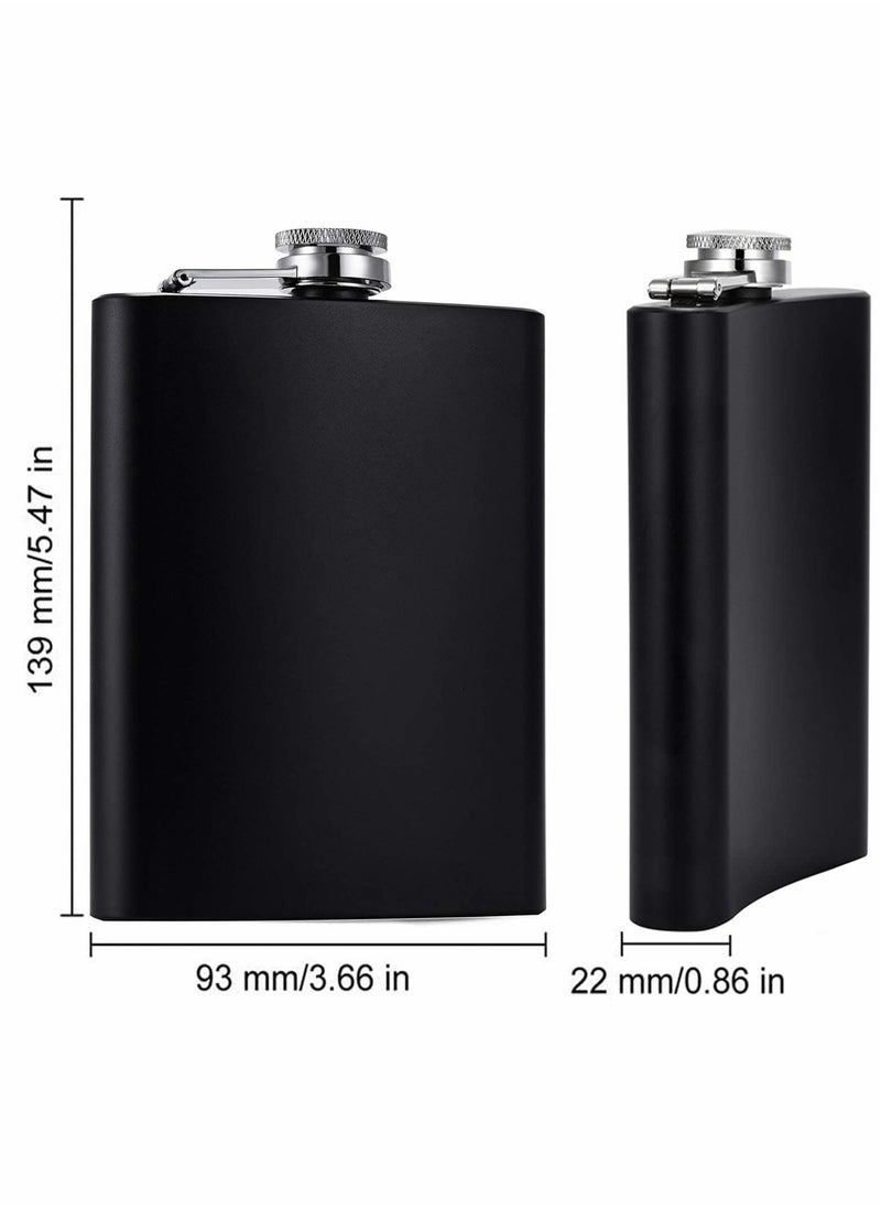 Excefore - Beverage Small Water Bottle 8 oz Stainless Steel Leak Proof with Funnel with Metal Cap (Black)2Pcs - Image 1