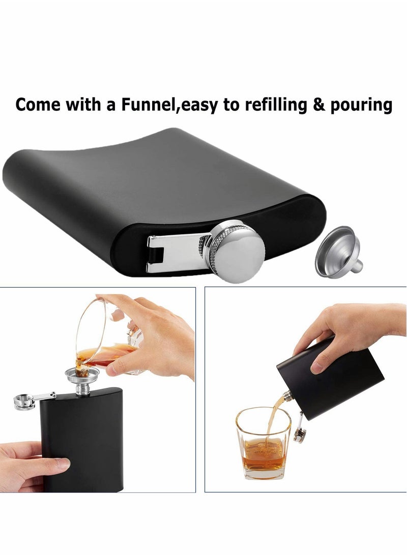 Excefore - Beverage Small Water Bottle 8 oz Stainless Steel Leak Proof with Funnel with Metal Cap (Black)2Pcs - Image 1
