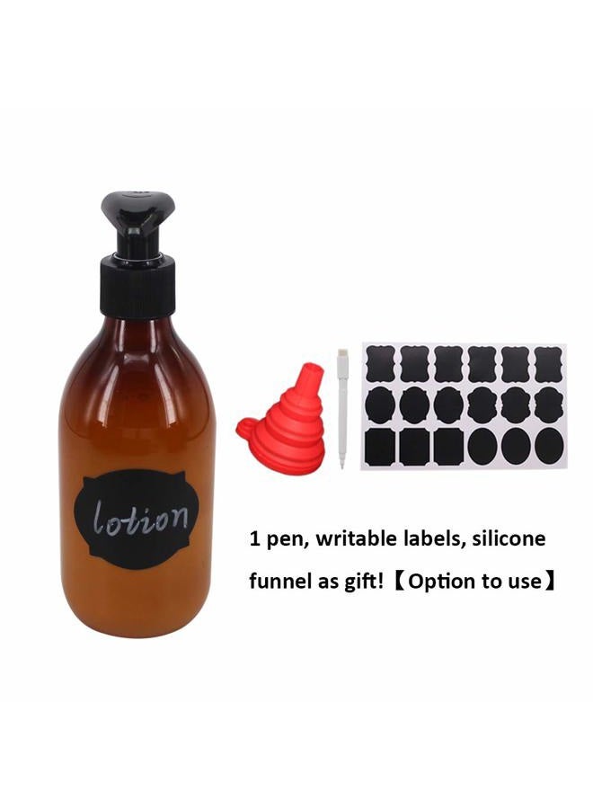 zmybcpack 8 Pack 8OZ Empty Plastic Pump Lotion Bottles with 1 Pen, Labels & Silicone Funnel, Amber Color Lotion Dispenser with Locking Lotion Pump for Body Wash, Shampoo, Massage Lotion, Gel - Image 5