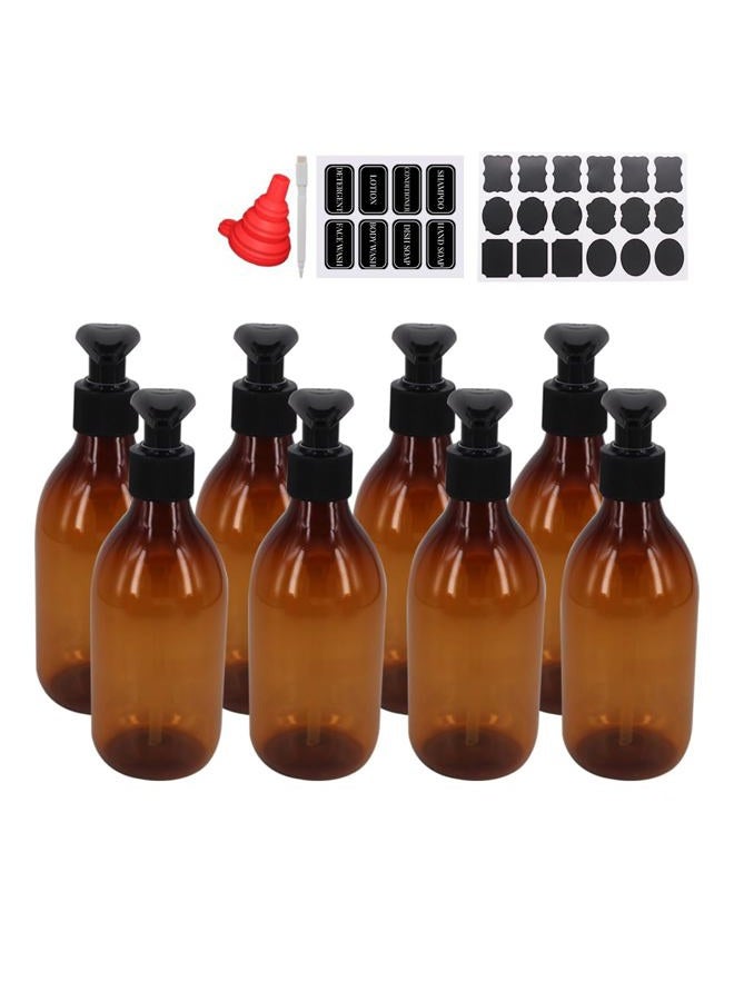 zmybcpack 8 Pack 8OZ Empty Plastic Pump Lotion Bottles with 1 Pen, Labels & Silicone Funnel, Amber Color Lotion Dispenser with Locking Lotion Pump for Body Wash, Shampoo, Massage Lotion, Gel - Image 1