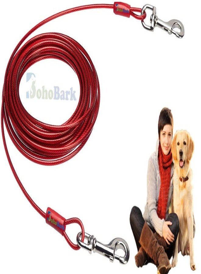 BohoBark Dog tie-Out Cable Leash Steel Rope PVC Coated 5mm Heavy Duty. Water Proof Lead for Outdoors. Rust Proof Easy to use.(Red) 12Fit - Image 5