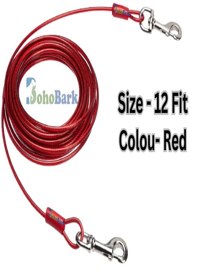 BohoBark Dog tie-Out Cable Leash Steel Rope PVC Coated 5mm Heavy Duty. Water Proof Lead for Outdoors. Rust Proof Easy to use.(Red) 12Fit - Image 4