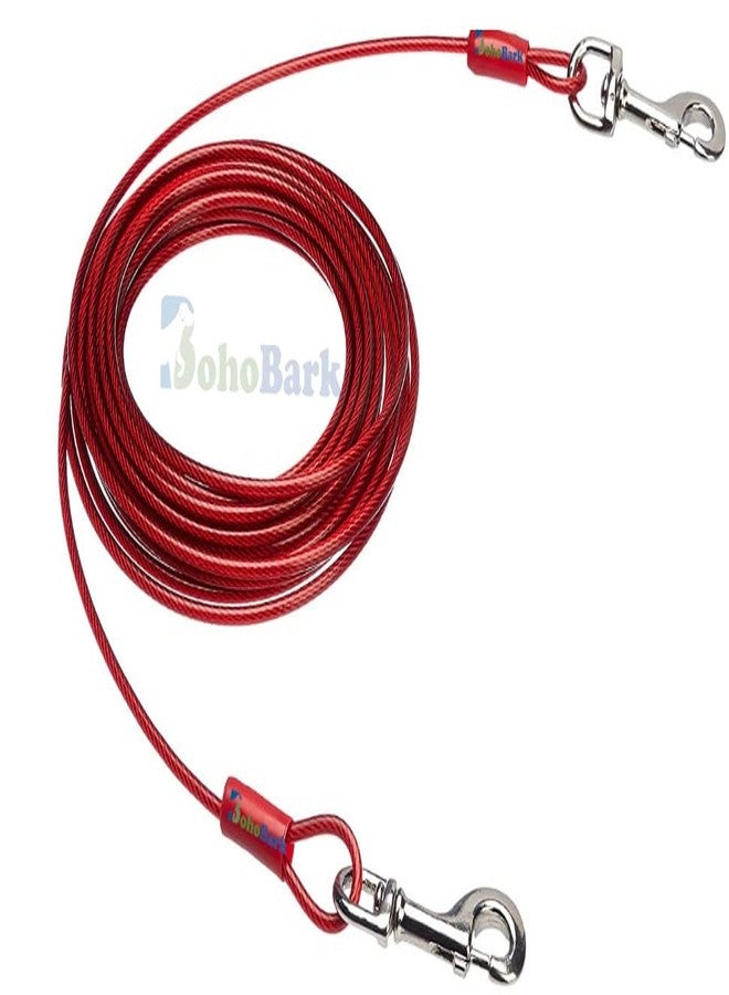 BohoBark Dog tie-Out Cable Leash Steel Rope PVC Coated 5mm Heavy Duty. Water Proof Lead for Outdoors. Rust Proof Easy to use.(Red) 12Fit - Image 1