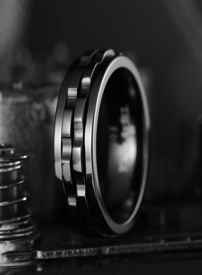 كينج ويل خاتم دوار من الفولاذ المقاوم للصدأ 316L من كينج ويل للرجال - خاتم دوار أسود بقطر 8 مم، لتخفيف التوتر والقلق، خاتم زفاف أنيق ومريح للارتداء اليومي، مقاس 10 - Image 3