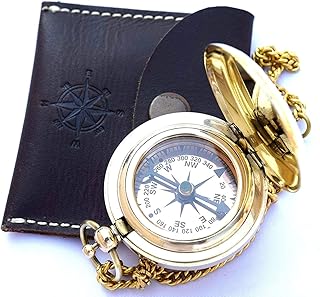 THOR INSTRUMENTS Nautical Vintage Compass Solid Brass Compass in a Black Leather Case Rustic Vintage Home Decor Gifts - Image 1