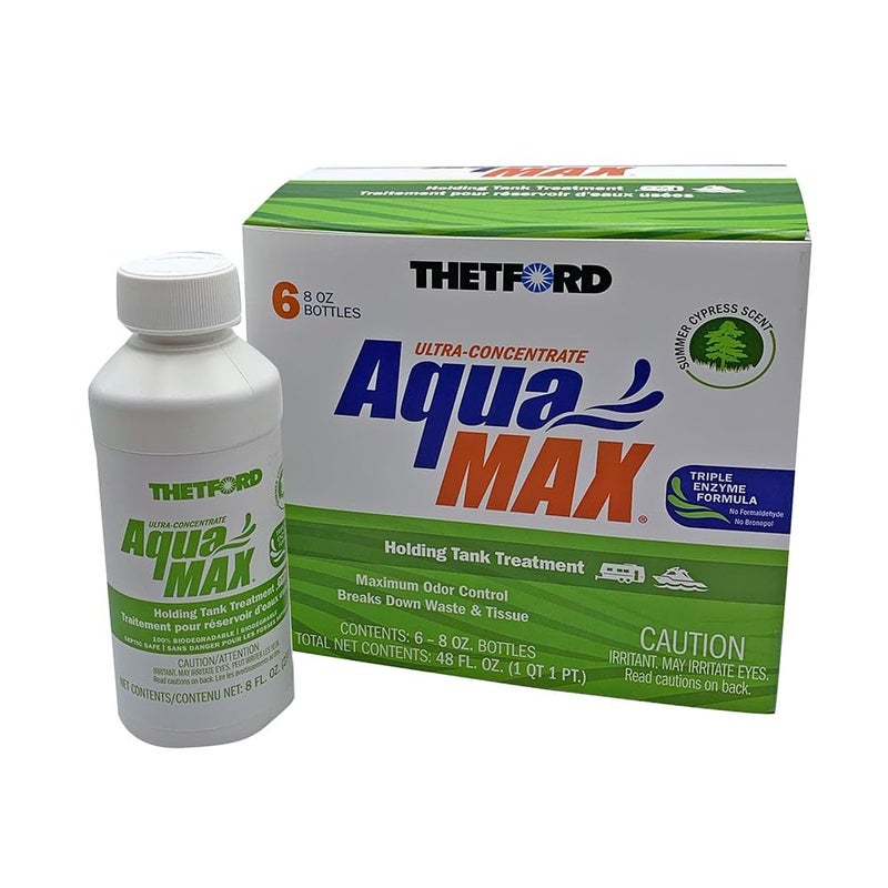 Thetford AquaMAX Summer Cypress Scent RV Holding Tank Treatment, Formaldehyde Free, Waste Digester, Septic Tank Safe, 6 Pack 8oz Bottles (96689) - Image 1