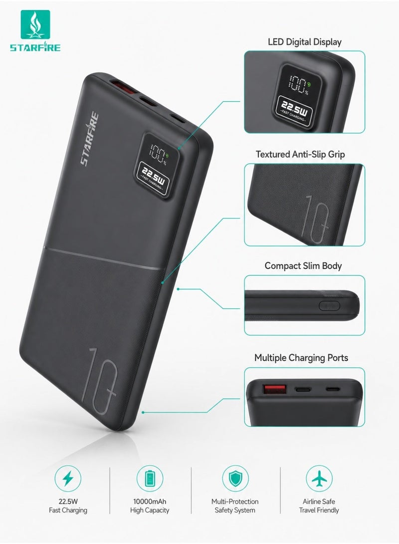 Starfire Power Bank 10000mAh, 22.5W Portable Charger with PD 20W Fast Charging, USB-C Input & Output and Digital Display for iPhone 17/16/15, Galaxy S25/S24, iPad, AirPods and More - Image 4
