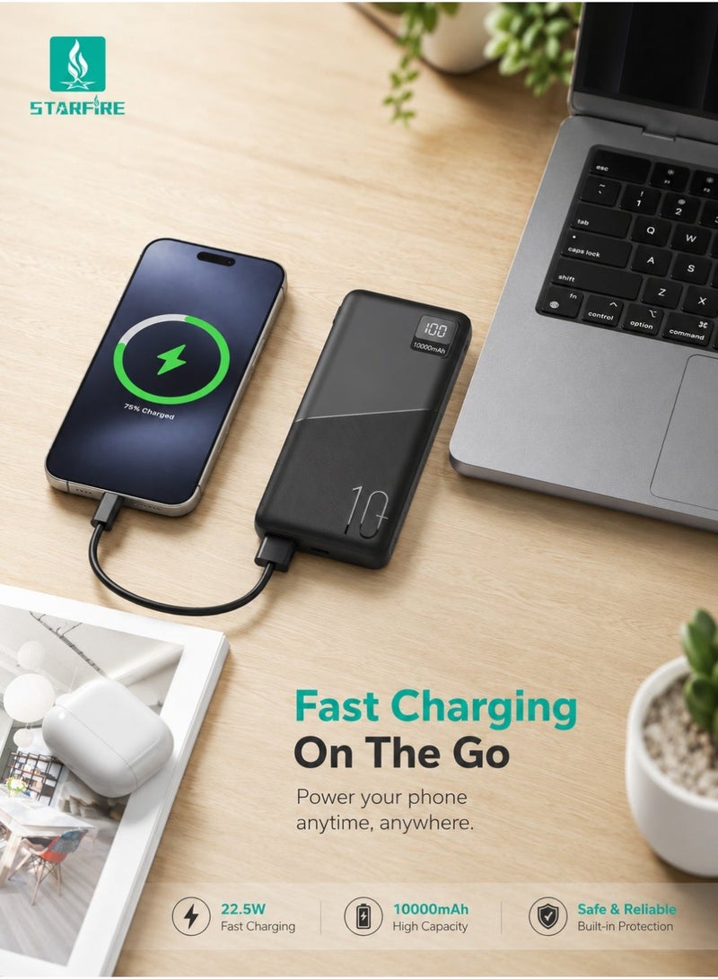Starfire Power Bank 10000mAh, 22.5W Portable Charger with PD 20W Fast Charging, USB-C Input & Output and Digital Display for iPhone 17/16/15, Galaxy S25/S24, iPad, AirPods and More - Image 5