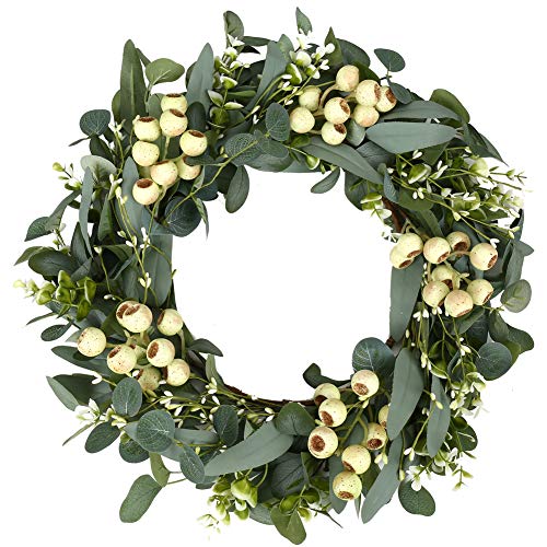 JINGHONG Eucalyptus Wreaths for Front Door 20 Inch Green Home Decor for Wall Porch Window Spring Summer Wreath with Big Berries for All Seasons Winter Christmas - Image 1