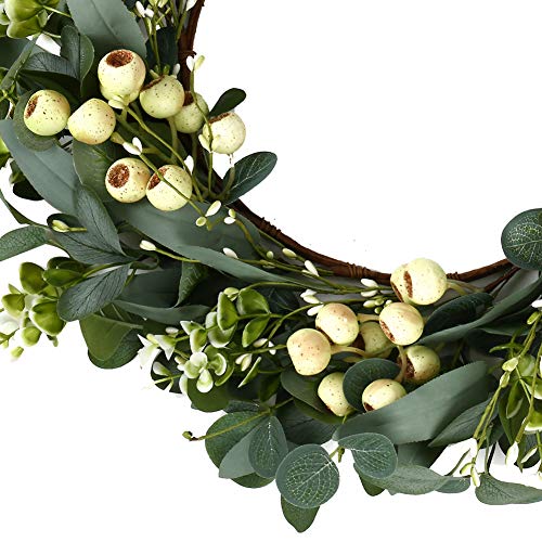 JINGHONG Eucalyptus Wreaths for Front Door 20 Inch Green Home Decor for Wall Porch Window Spring Summer Wreath with Big Berries for All Seasons Winter Christmas - Image 3