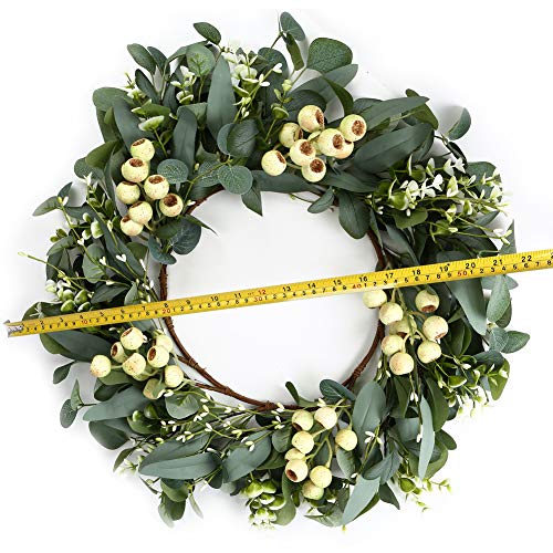 JINGHONG Eucalyptus Wreaths for Front Door 20 Inch Green Home Decor for Wall Porch Window Spring Summer Wreath with Big Berries for All Seasons Winter Christmas - Image 2
