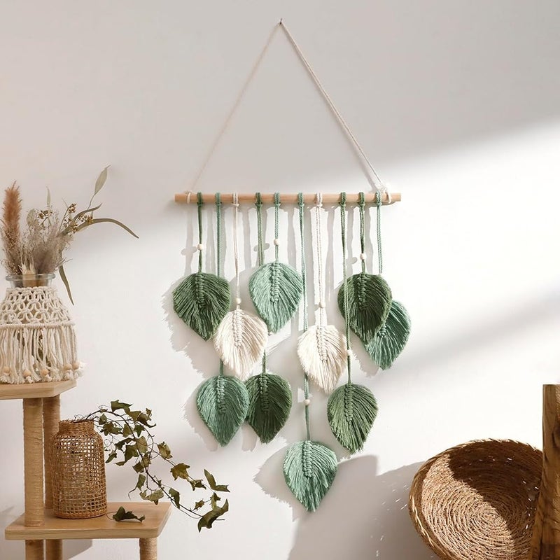 Woven Tapestry – Five Colors and Ten Leaves Green, Wall Hanging, Boho, for Bedroom, Dorm