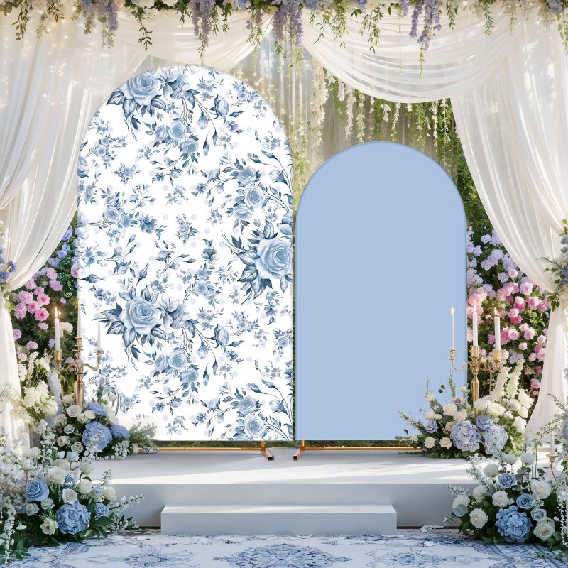 Mindsoft 2 Pcs Blue Flowers Arch Backdrop Cover 6ft and 7.2ft Spandex Stand Cover for Baby in Bloom Baby Shower Birthday Wedding Bridal Shower Party Decorations - Image 4