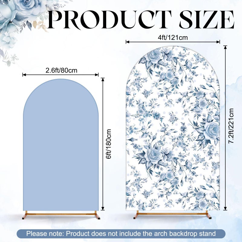 Mindsoft 2 Pcs Blue Flowers Arch Backdrop Cover 6ft and 7.2ft Spandex Stand Cover for Baby in Bloom Baby Shower Birthday Wedding Bridal Shower Party Decorations - Image 3
