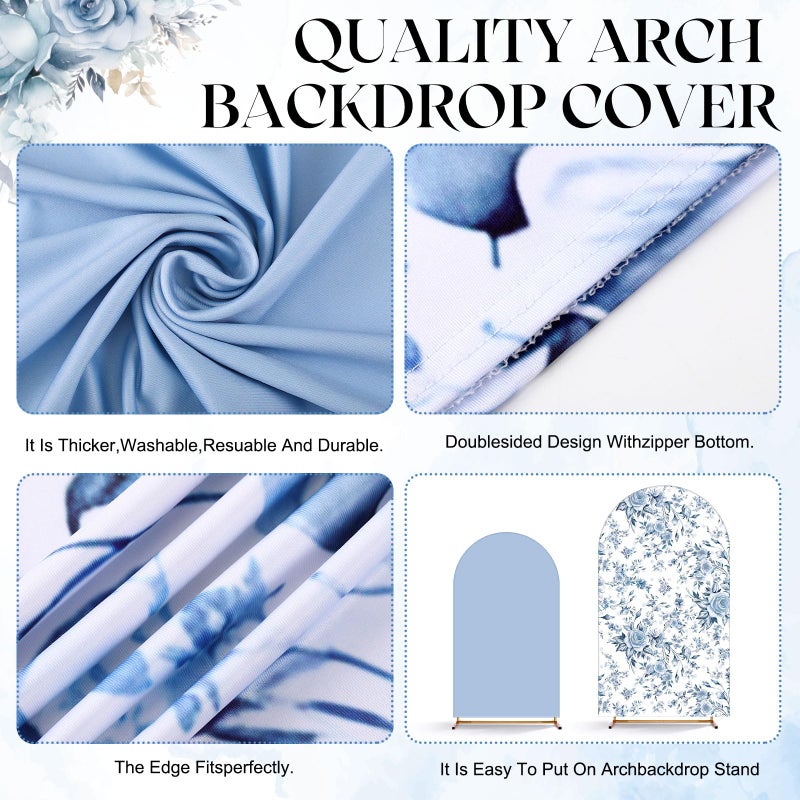 Mindsoft 2 Pcs Blue Flowers Arch Backdrop Cover 6ft and 7.2ft Spandex Stand Cover for Baby in Bloom Baby Shower Birthday Wedding Bridal Shower Party Decorations - Image 5