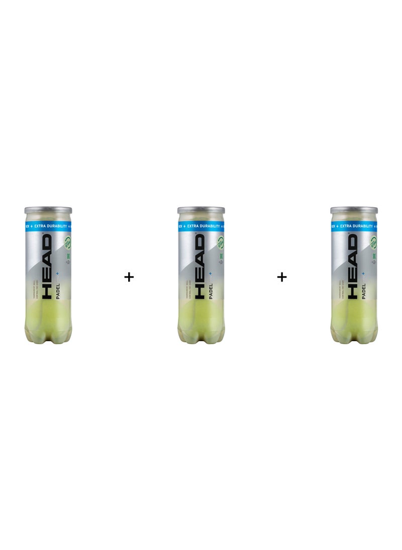 HEAD Padel Pro+ Padel Balls - Highly Durable And Easier To Control, 3 Cans Of 3 Balls Each - Total Of 9 Balls  - Image 1