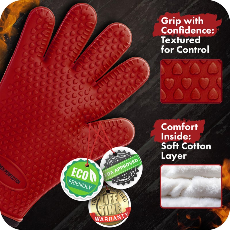 KITCHEN PERFECTION Silicone Smoker Oven Gloves - Extreme Heat Resistant BBQ Gloves - Handle Hot Food Right on Your Smoker Grill Fryer Pit | Waterproof Oven Mitts | Superior Value Set + 3 Bonuses - Image 4