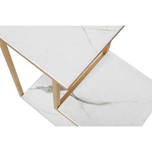 Priti Modern 2-Tier Marble Side Table with Gold Metal Frame - Geometric Step Design End Table for Living Room Bedroom - Image 5
