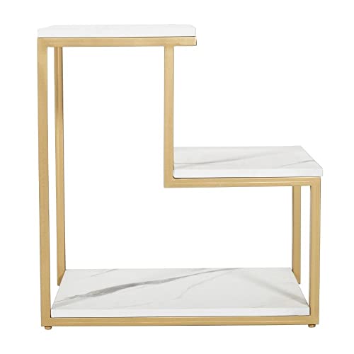 Priti Modern 2-Tier Marble Side Table with Gold Metal Frame - Geometric Step Design End Table for Living Room Bedroom - Image 4