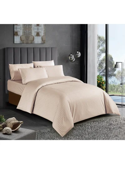 Donetella Hotel Style Comforter Set 7-Pcs Double Size All Season Broken Stripes Removable Quilted Comforter Bedding Set With Down Alternative Filing,French Oak