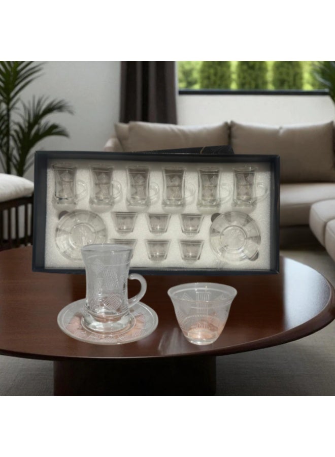 AREEN Glass Tea & Coffee Set 18 Pieces Elegant Luxury Design - Image 1