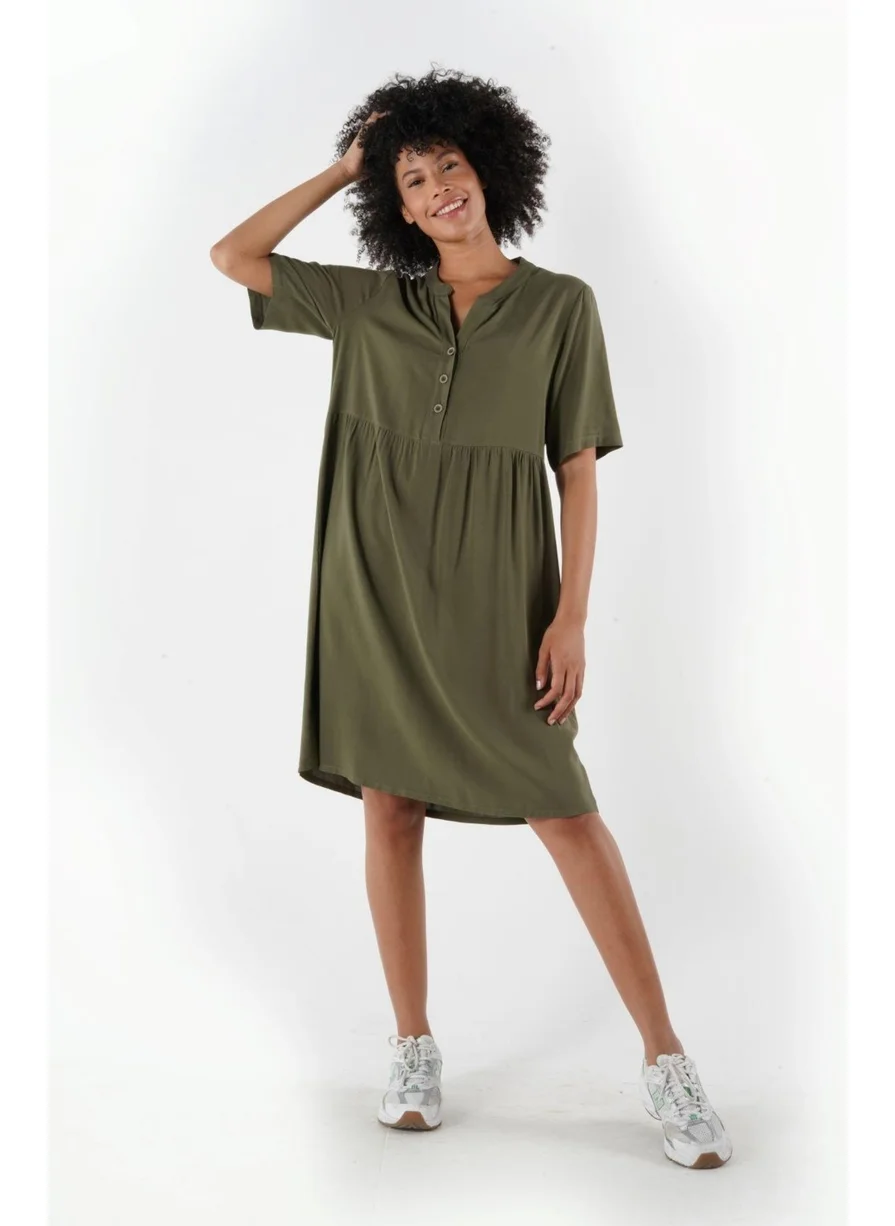 الكسندر جاردي Buttoned Mandarin Collar Comfort Dress (B24-384 00)