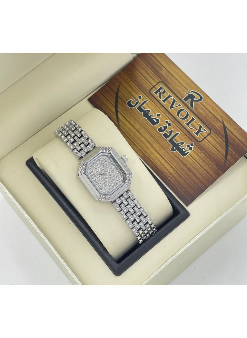 ريفولي ساعة يد نسائية من الفولاذ المقاوم للصدأ مرصعة بالكريستال