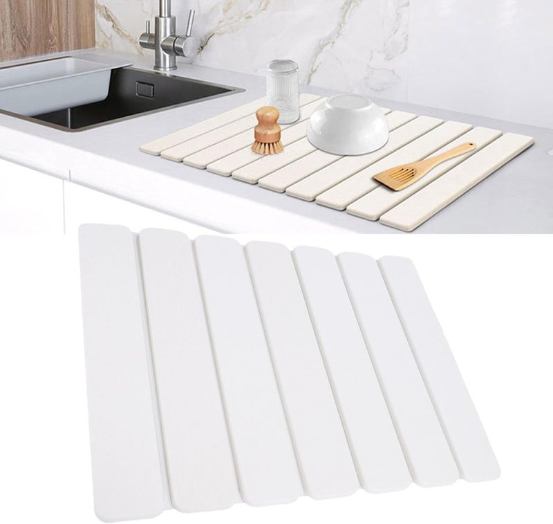 Naroote Dish Drying Mat, Foldable Diatomite Kitchen Counter Mat, Absorbent Dish Dryer with Quick Evaporation, Ideal for Dishes, Glasses, Fruits & Vegetables (White) - Image 2