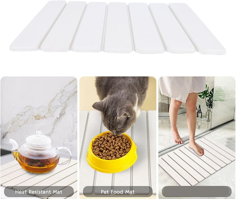 Naroote Dish Drying Mat, Foldable Diatomite Kitchen Counter Mat, Absorbent Dish Dryer with Quick Evaporation, Ideal for Dishes, Glasses, Fruits & Vegetables (White) - Image 3