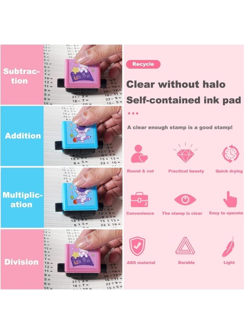 4 Pcs Math Roller Stamps for Kids, Addition and Subtraction Teaching Multiplication Division Stamps, Smart Math Practice Within 100, for Preschool Kindergarten Preschool Teaching Supplies - Image 2