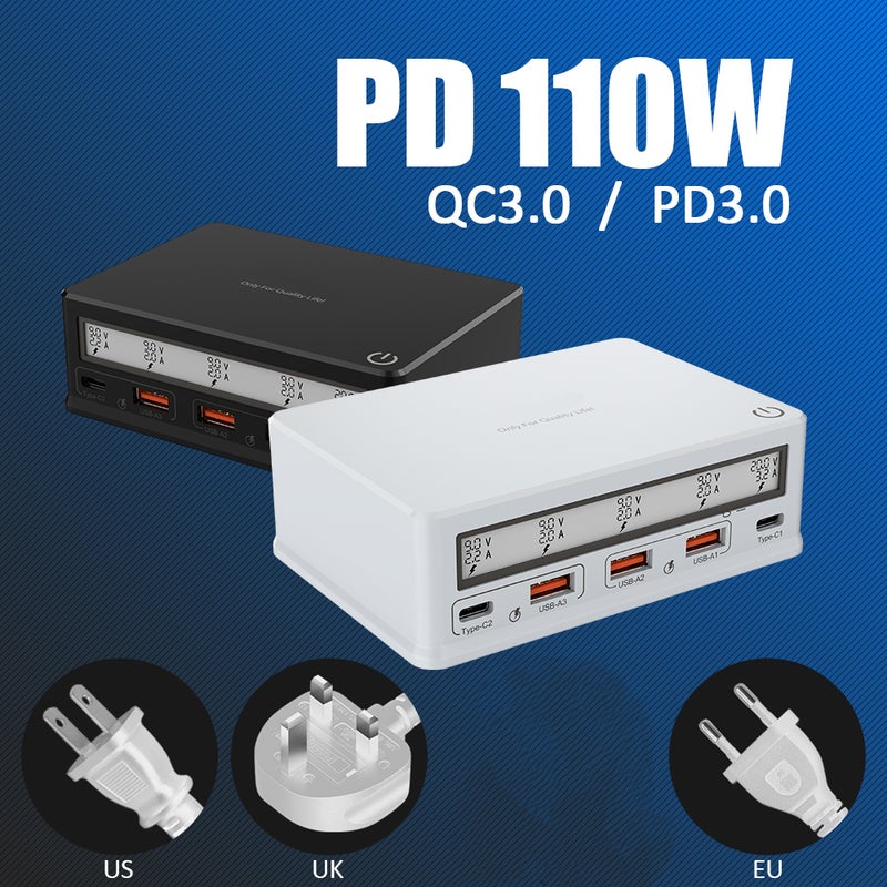 USB Wall Charger 110W 5-Port USB Charging Station Multi Port USB Hub Charger Compact Size LCD Display Compatible with Smartphone Tablet and Multiple Devices - Image 3