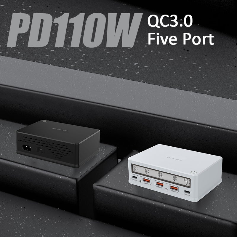 USB Wall Charger 110W 5-Port USB Charging Station Multi Port USB Hub Charger Compact Size LCD Display Compatible with Smartphone Tablet and Multiple Devices - Image 2