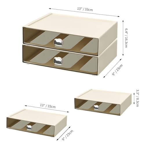 OSteed Spacious Desktop Storage Box, 1 Large Storage Drawer, Stackable Office Desk Drawer Organizer and Accessories, Printer Paper Organizer, Cream Plastic Drawers for Workspace & Home - Image 3