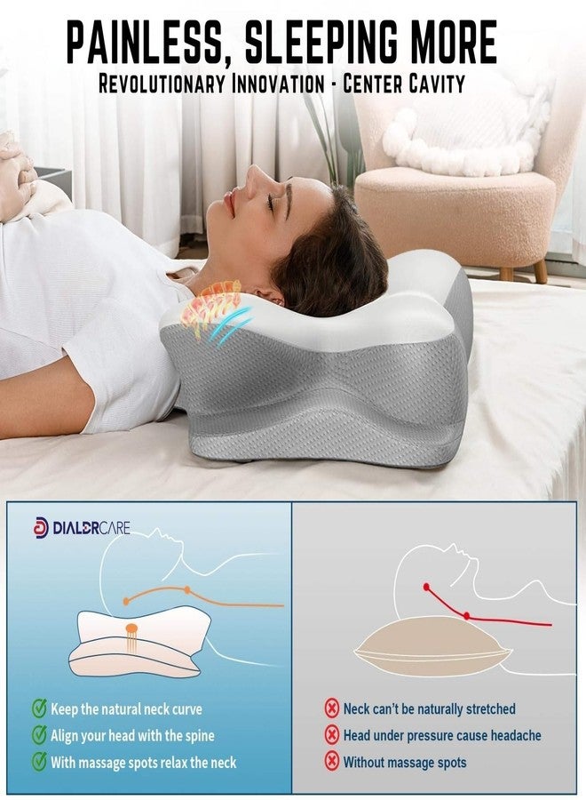 DIALDRCARE وسادة ديالدركير المصنوعة من إسفنج الذاكرة على شكل فراشة لتخفيف آلام الرقبة والفقرات العنقية أثناء النوم على الجانب أو الظهر أو البطن (أبيض ورمادي) - Image 4
