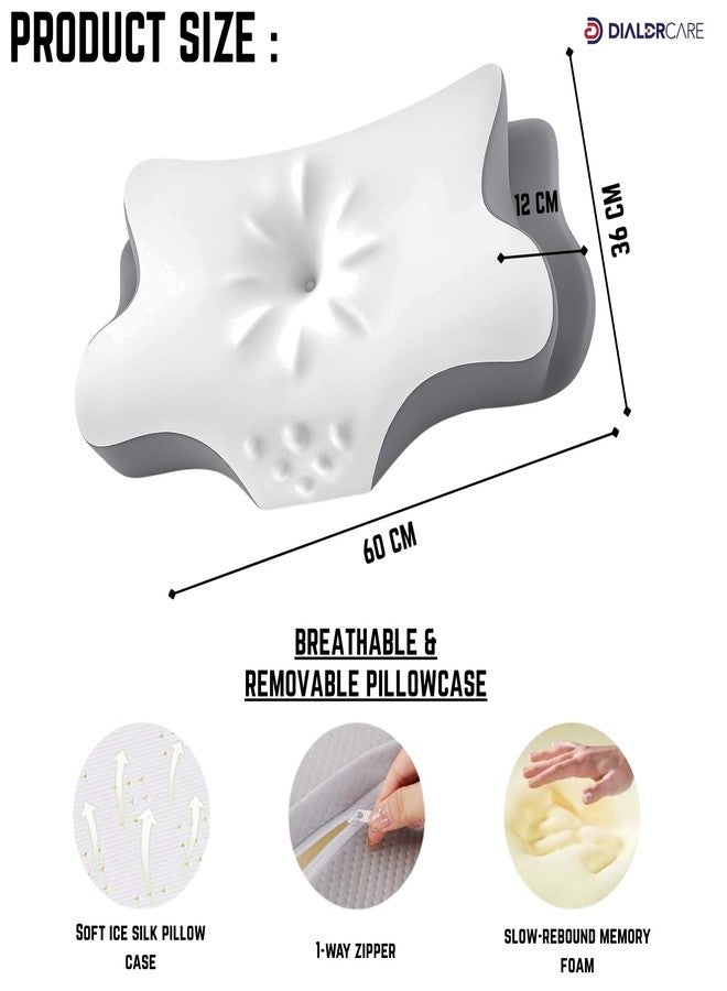 DIALDRCARE وسادة ديالدركير المصنوعة من إسفنج الذاكرة على شكل فراشة لتخفيف آلام الرقبة والفقرات العنقية أثناء النوم على الجانب أو الظهر أو البطن (أبيض ورمادي) - Image 2