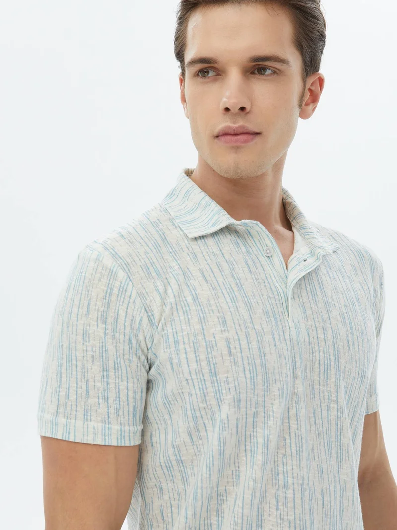 كيب Saks Printed Polo Collar Cotton Blend T-Shirt
