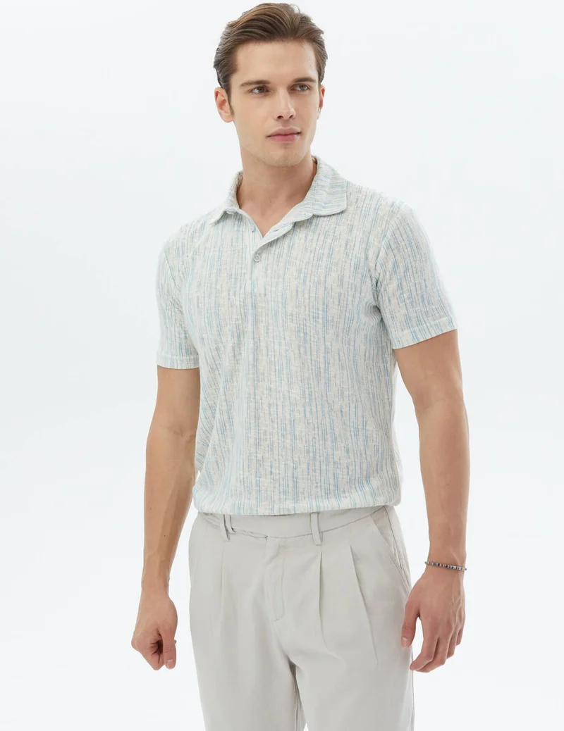 كيب Saks Printed Polo Collar Cotton Blend T-Shirt