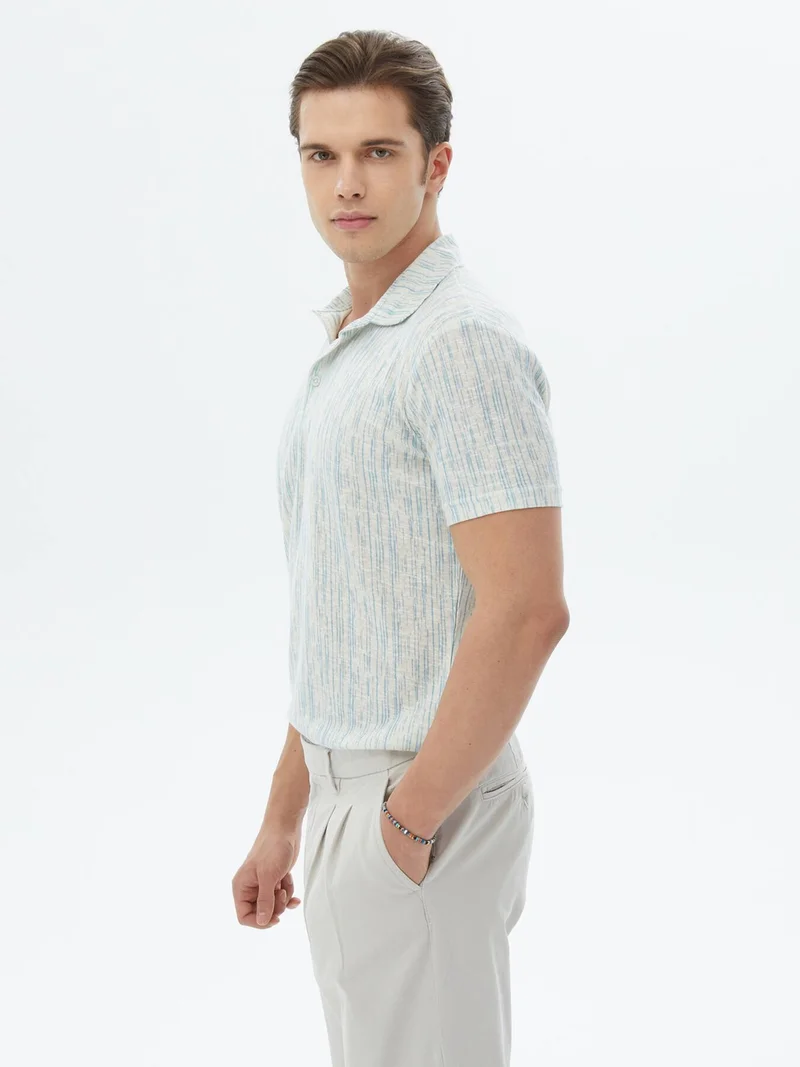 كيب Saks Printed Polo Collar Cotton Blend T-Shirt