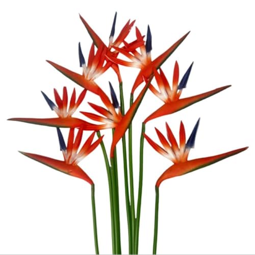Corkwaw 8 Pack 21-1/2 Inch Artificial Flowers Bird of Paradise,Green Plant for Home Garden Decoration Office Verandah Wedding Decorations (Orange red) - Image 2