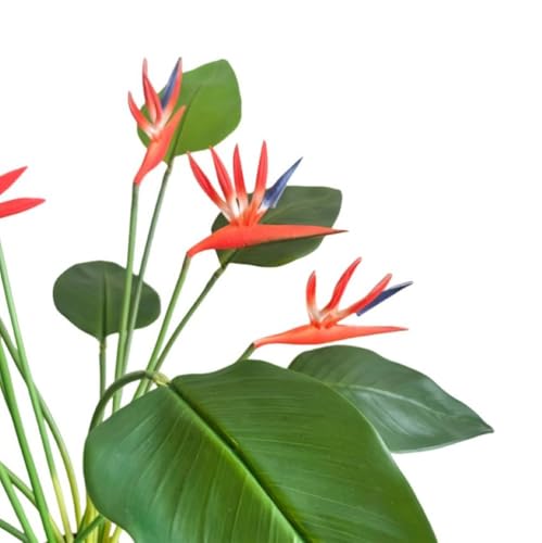 Corkwaw 8 Pack 21-1/2 Inch Artificial Flowers Bird of Paradise,Green Plant for Home Garden Decoration Office Verandah Wedding Decorations (Orange red) - Image 3