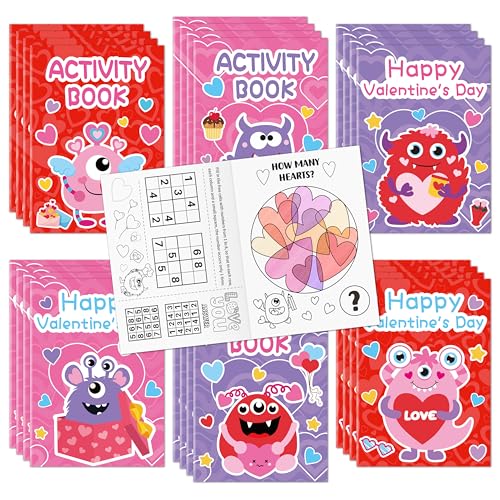 JAPBOR Valentines Day Activity Coloring Book 24PCS Mini Valentine Monster Activities Color Books Bulk for Kid Party Favor Monsters Small Colouring Pages for Birthday Gifts Class Draw Paint Games - Image 1