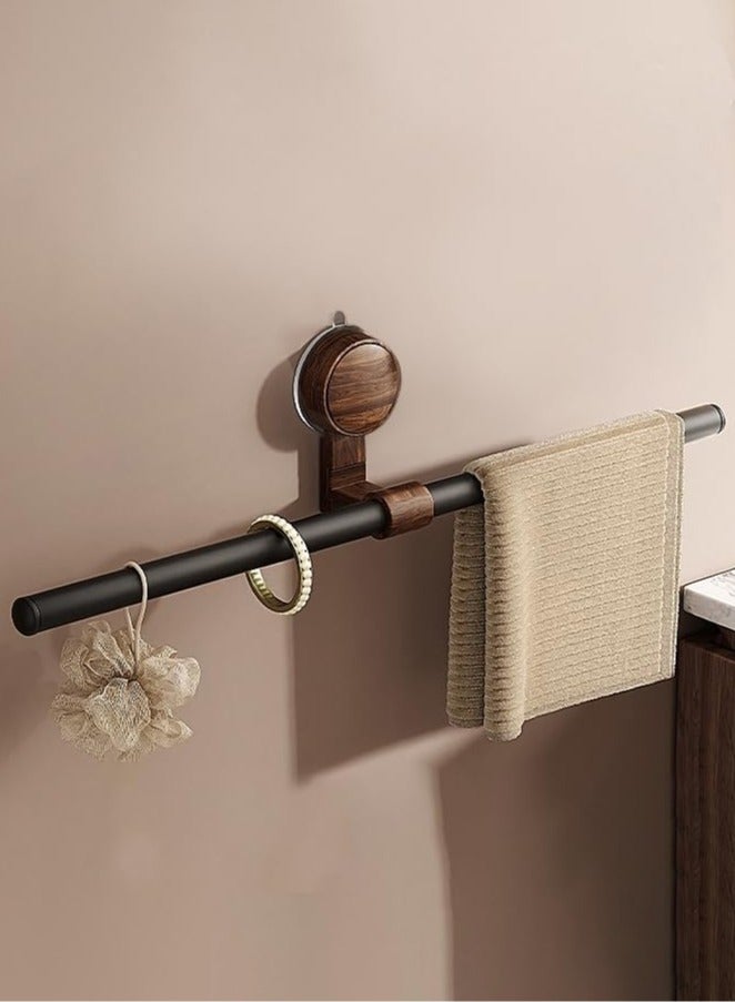 Bukela 50cm Suction Cup Towel Bar for Bathroom - Walnut Wood Shower Towel Rack, No Drill Installation, Strong Hold Adhesive-Free Holder (Solid Walnut & Black Steel) - Image 1